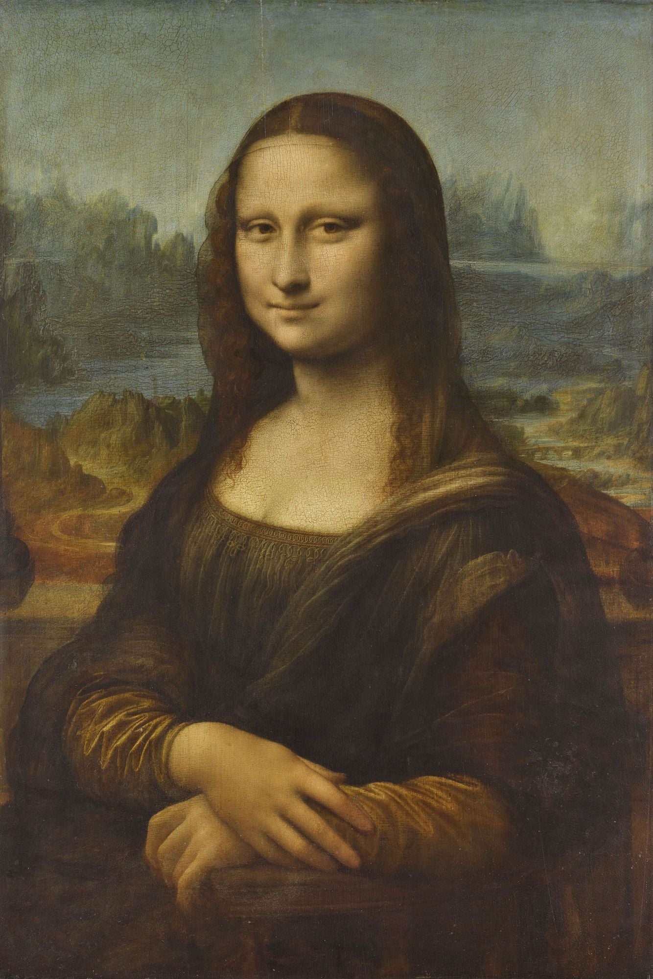 Mona Lisa by Leonardo da Vinci, featuring an enigmatic portrait of a woman with a subtle smile and a detailed background, painted between 1503 and 1506.
