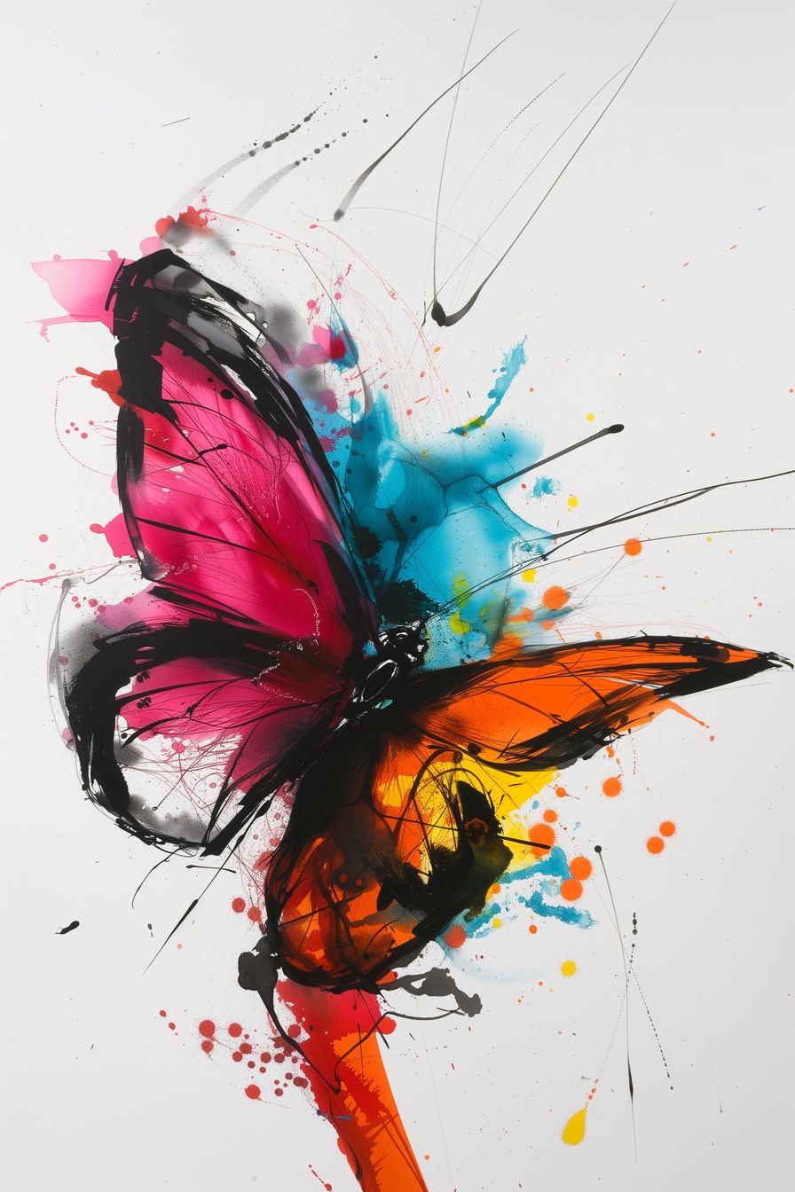 "Vibrance of Flight" - A vibrant art piece showcasing a butterfly in motion, with energetic splashes of color that create a sense of movement and vitality.