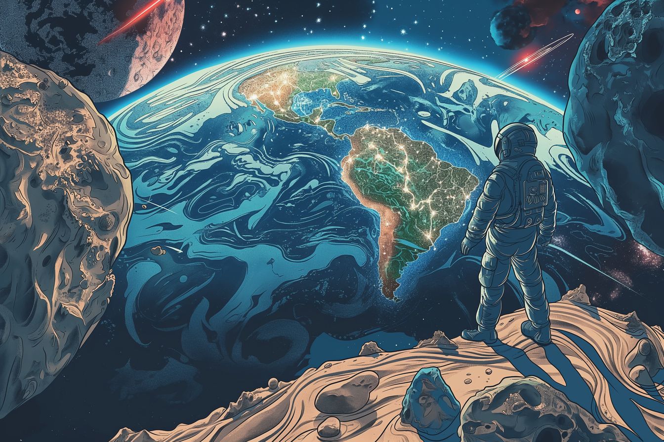 Stunning cosmic artwork featuring an astronaut and a breathtaking view of Earth, highlighting the intricate beauty of our planet.