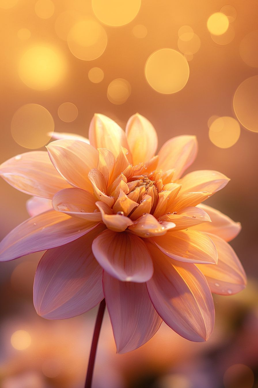 Captivating artwork of a flower illuminated by golden light, with a bokeh background adding a dreamlike quality.