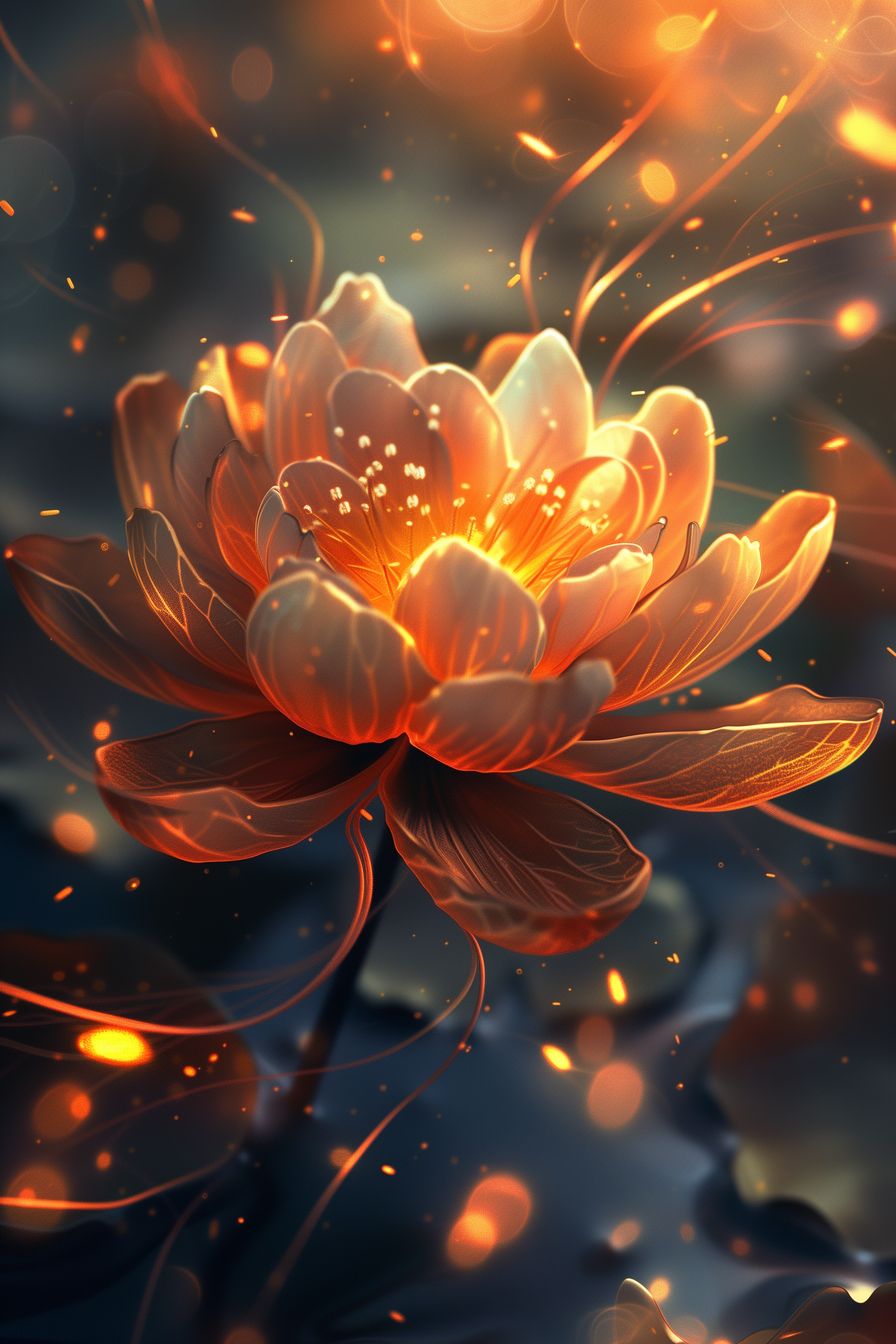 Captivating artwork of a flower emitting a soft glow, with intricate details and a dark, dreamy background, evoking a sense of wonder and magic.