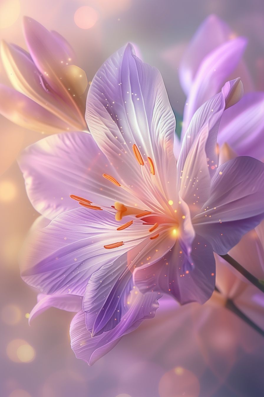 Captivating artwork of a flower with intricate petal details and a soft glow, evoking a sense of tranquility and gentle beauty.