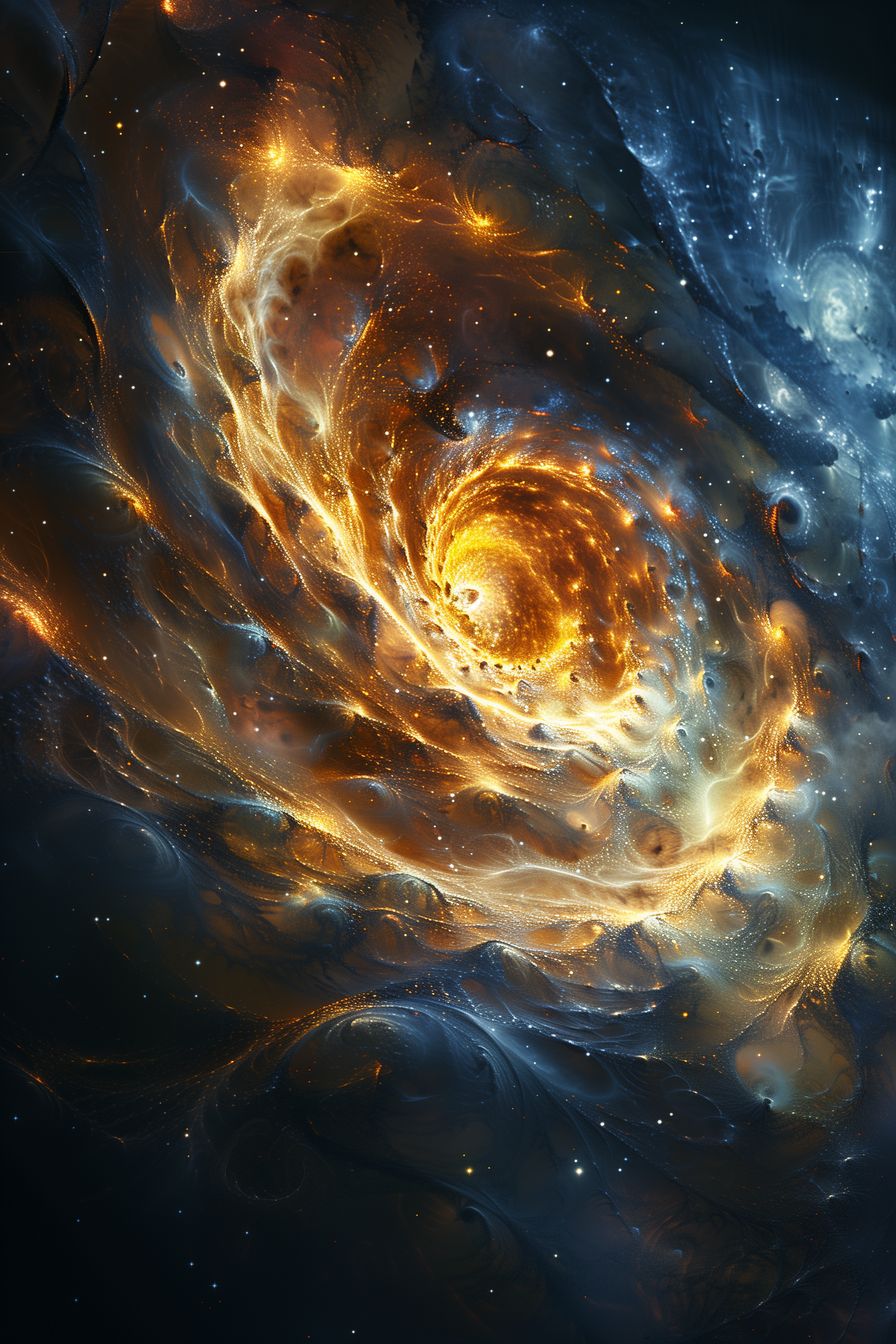 Stunning 'Celestial Serenity' artwork, depicting a glowing cosmic spiral with intricate details and a mesmerizing visual effect.