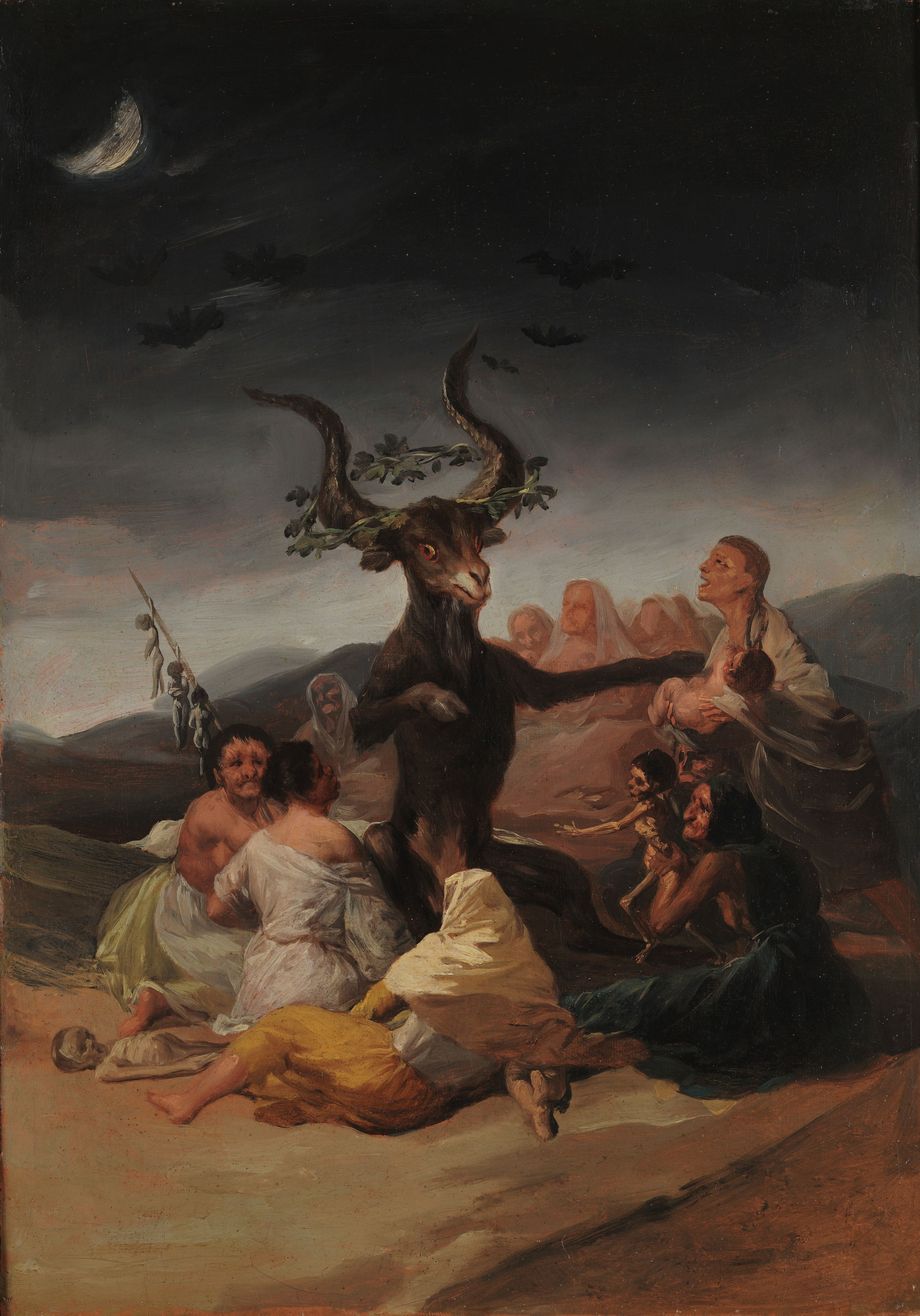 Witches' Sabbath by Francisco Goya, an eerie painting depicting a coven of witches gathered around a malevolent goat figure