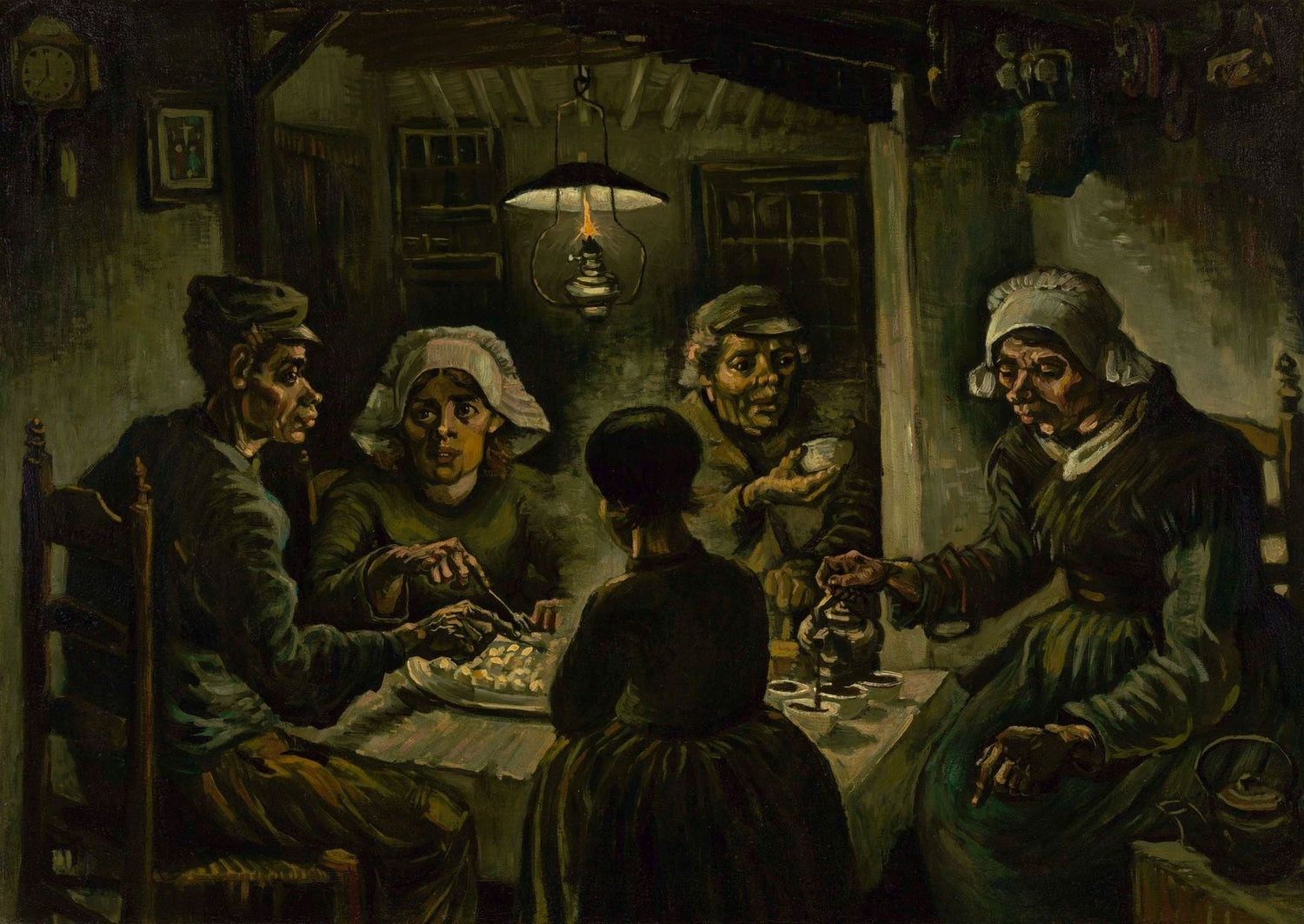 Vincent van Gogh’s The Potato Eaters, a powerful painting from 1885 showcasing the harsh realities of rural life with a family of peasants eating potatoes