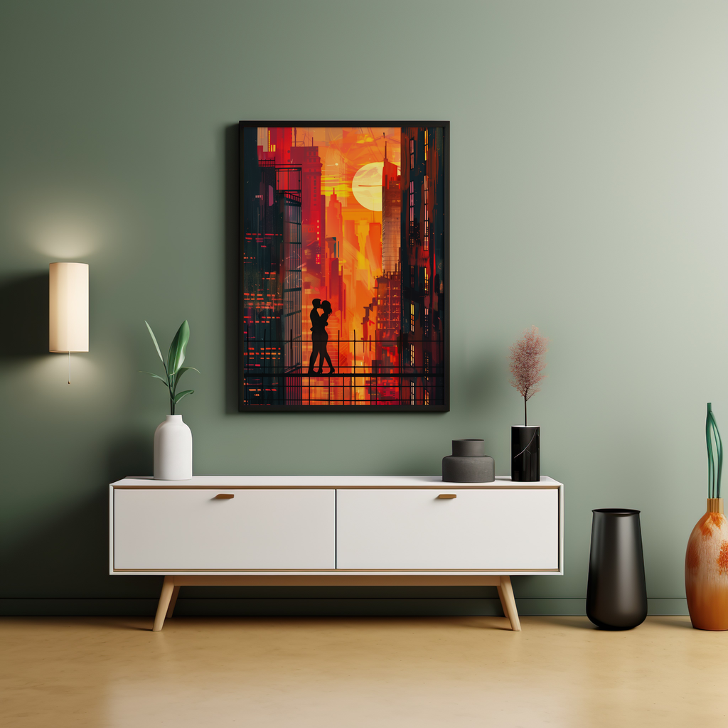 Urban Sunset Embrace | Brushed Aluminum Print