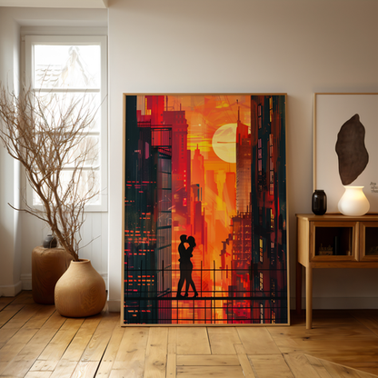 Urban Sunset Embrace | Brushed Aluminum Print