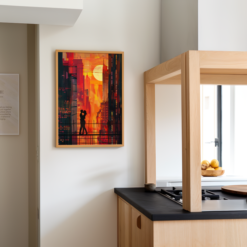 Urban Sunset Embrace | Brushed Aluminum Print