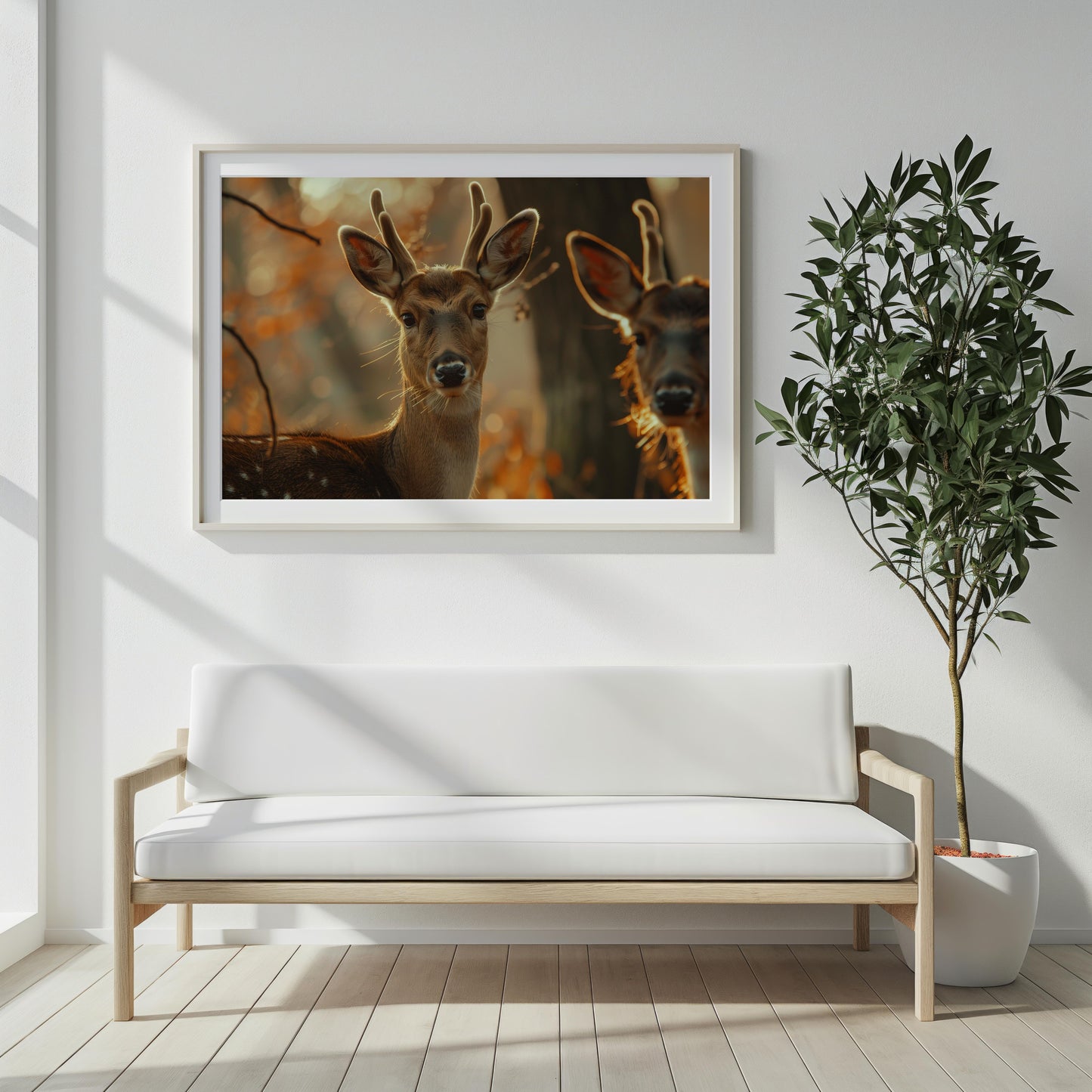 Autumn Sentinels: The Deer's Soft Gaze | Canvas