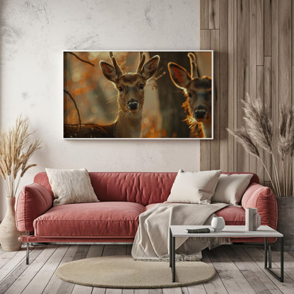 Autumn Sentinels: The Deer's Soft Gaze | Canvas