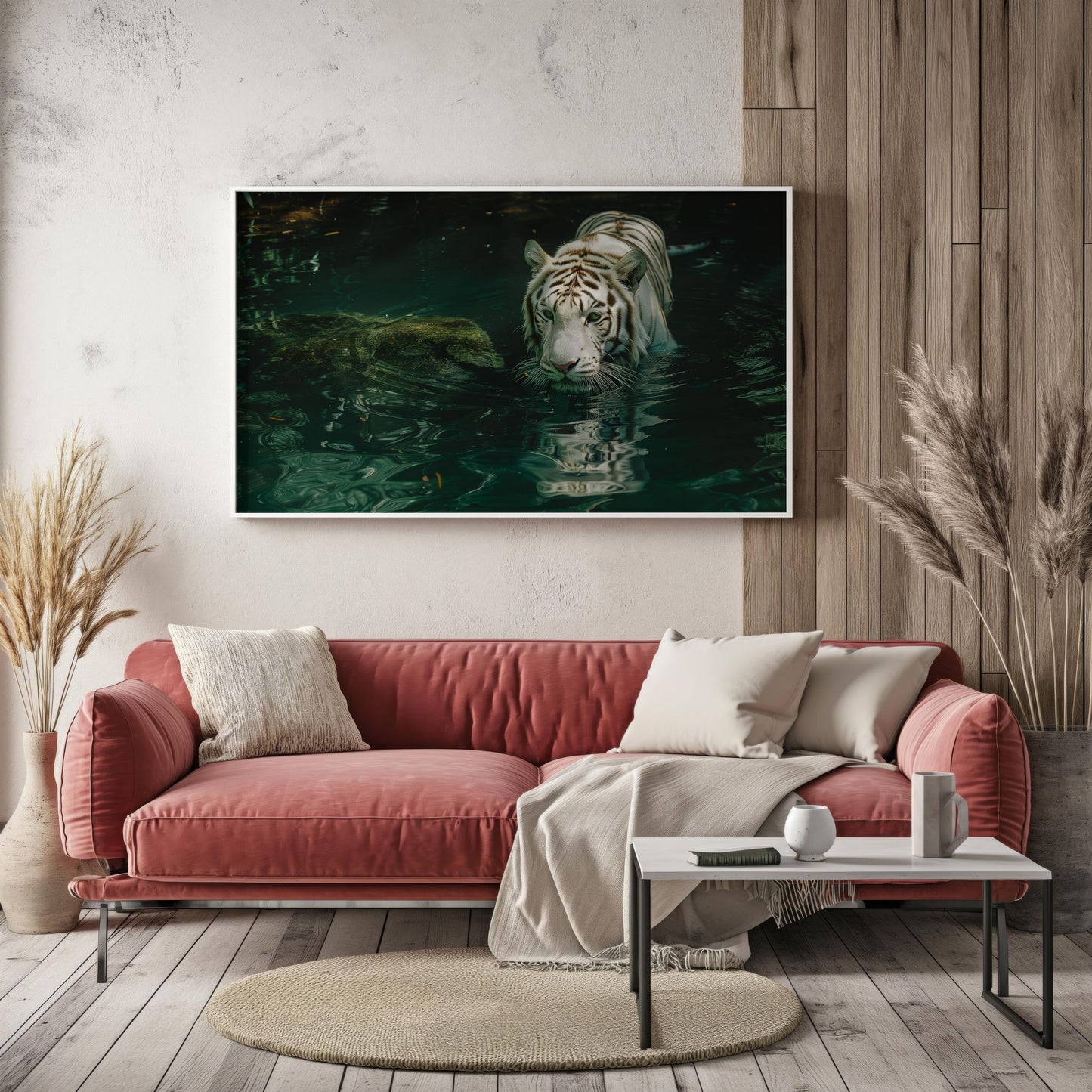 Majesty in the Depths: The White Tiger's Gaze | Poster Print