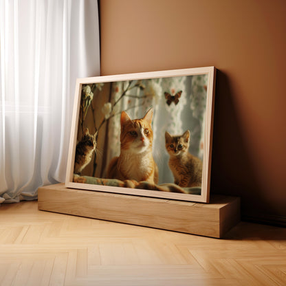 Whiskered Wonders: A Portrait in Amber | Wooden Framed Poster