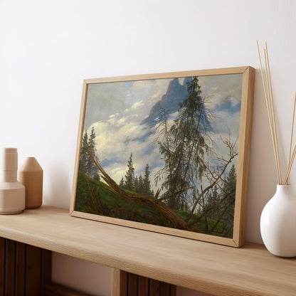 Mountain Peak with Drifting Clouds | Premium Wooden Framed Poster