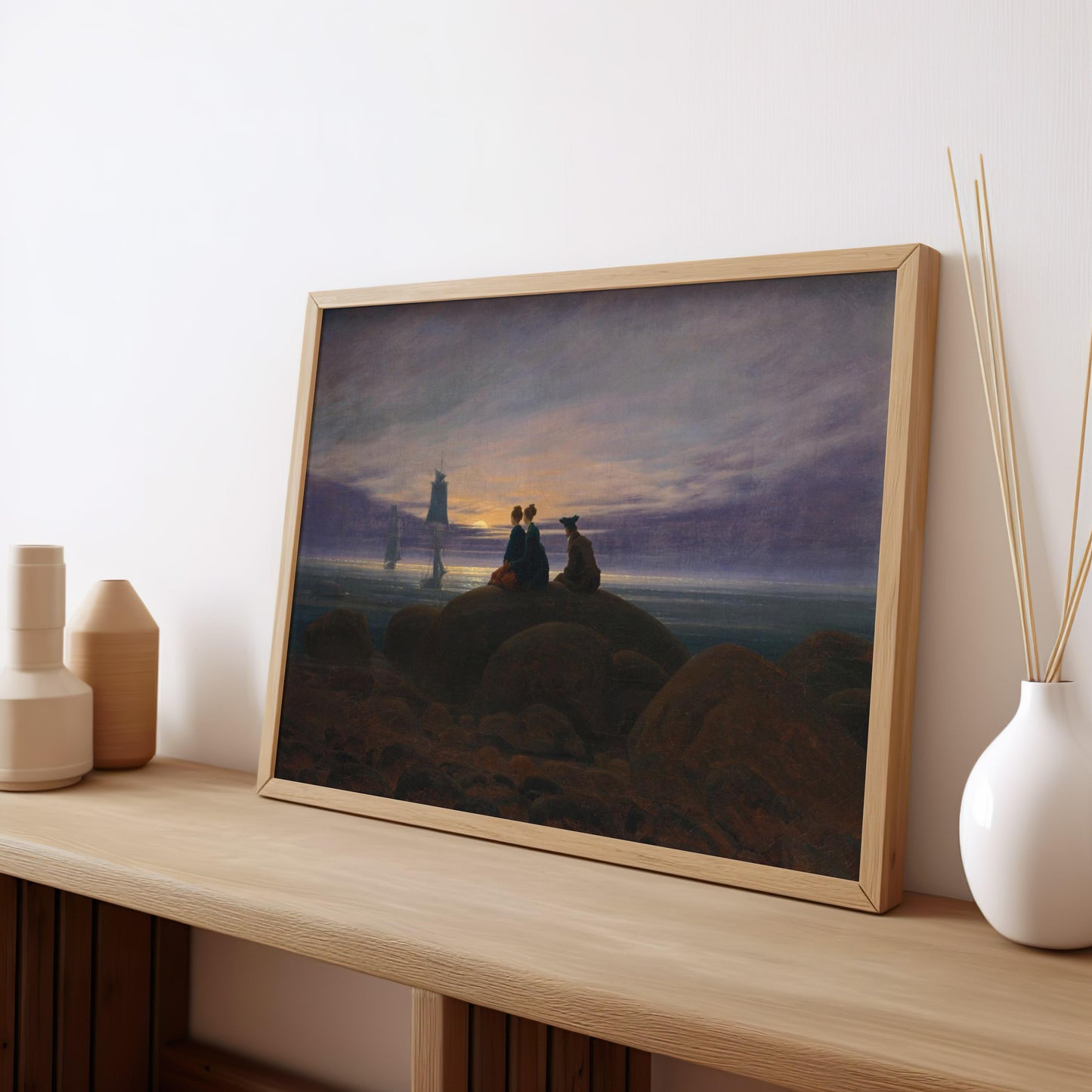 Moonrise over the Sea | Brushed Aluminum Print