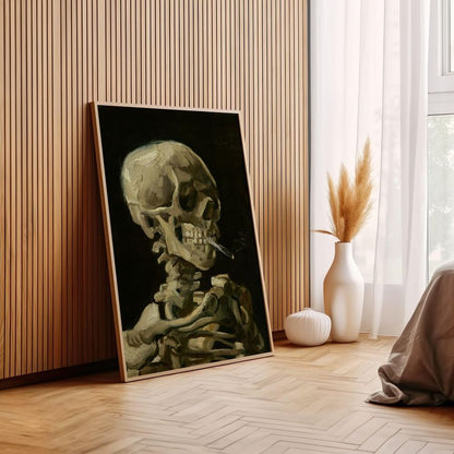 Head of a Skeleton with a Burning Cigarette | Wooden Framed Poster