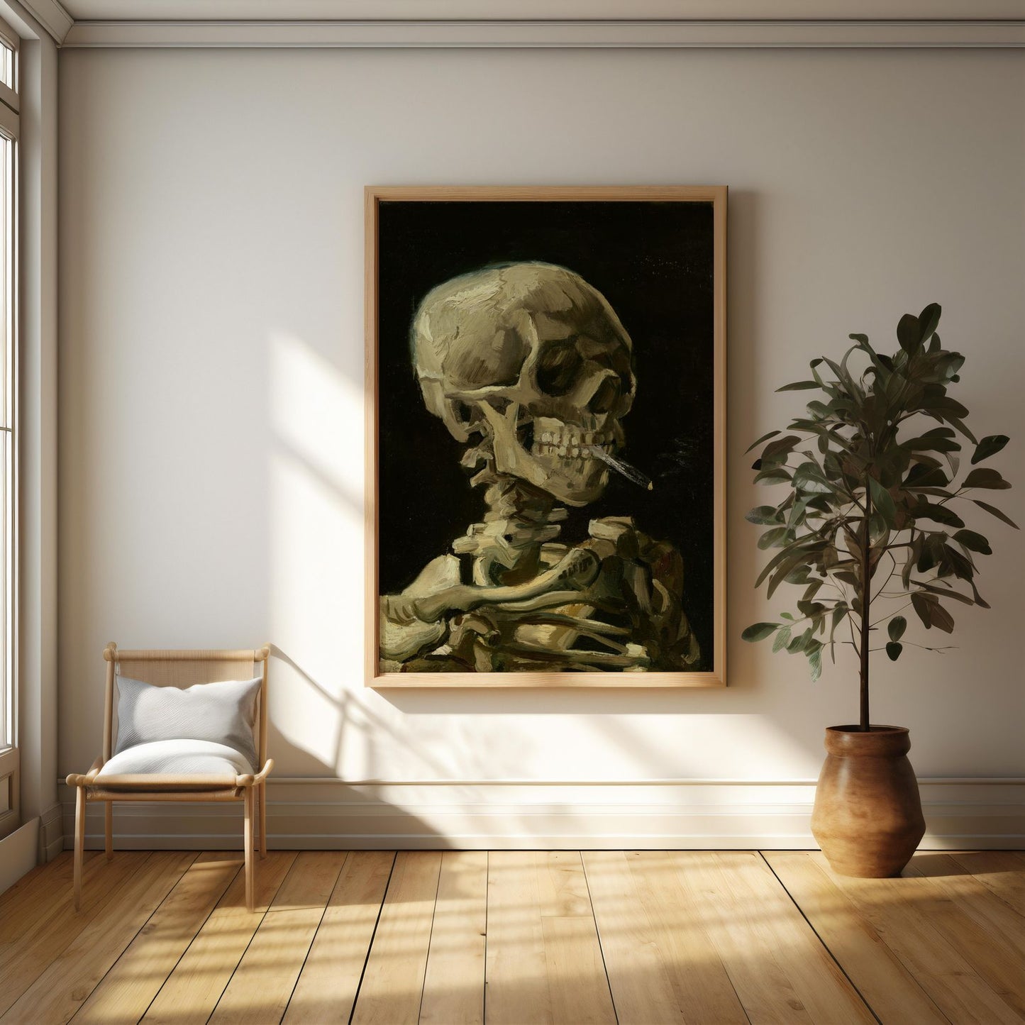 Head of a Skeleton with a Burning Cigarette | Metal Framed Poster