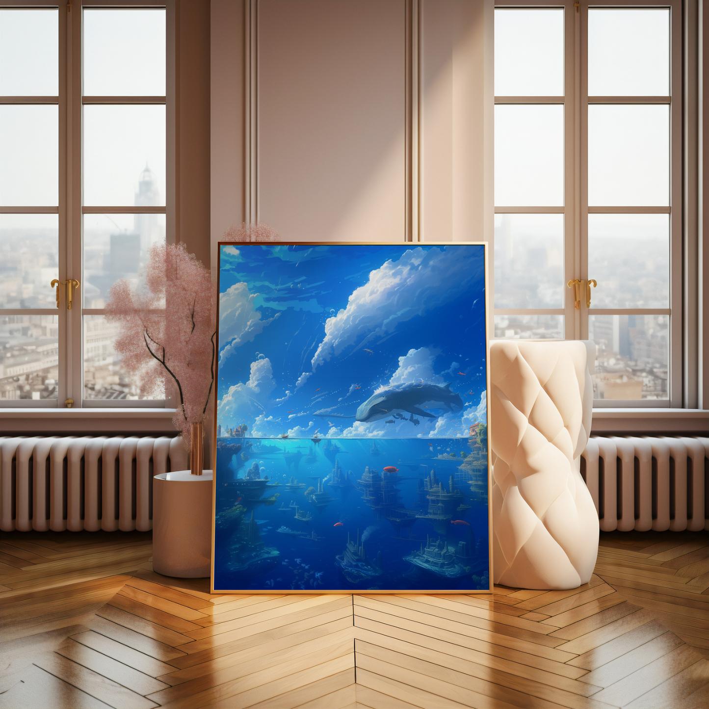 Whale’s Dance Amidst the Azure Skies | Canvas