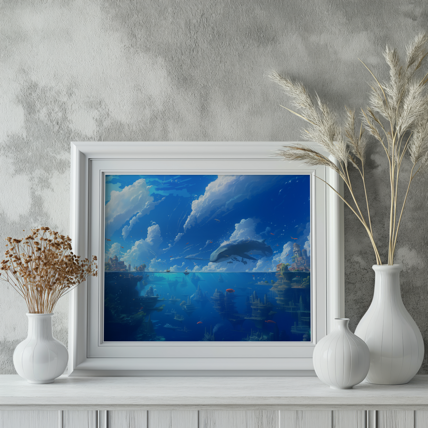 Whale’s Dance Amidst the Azure Skies | Canvas